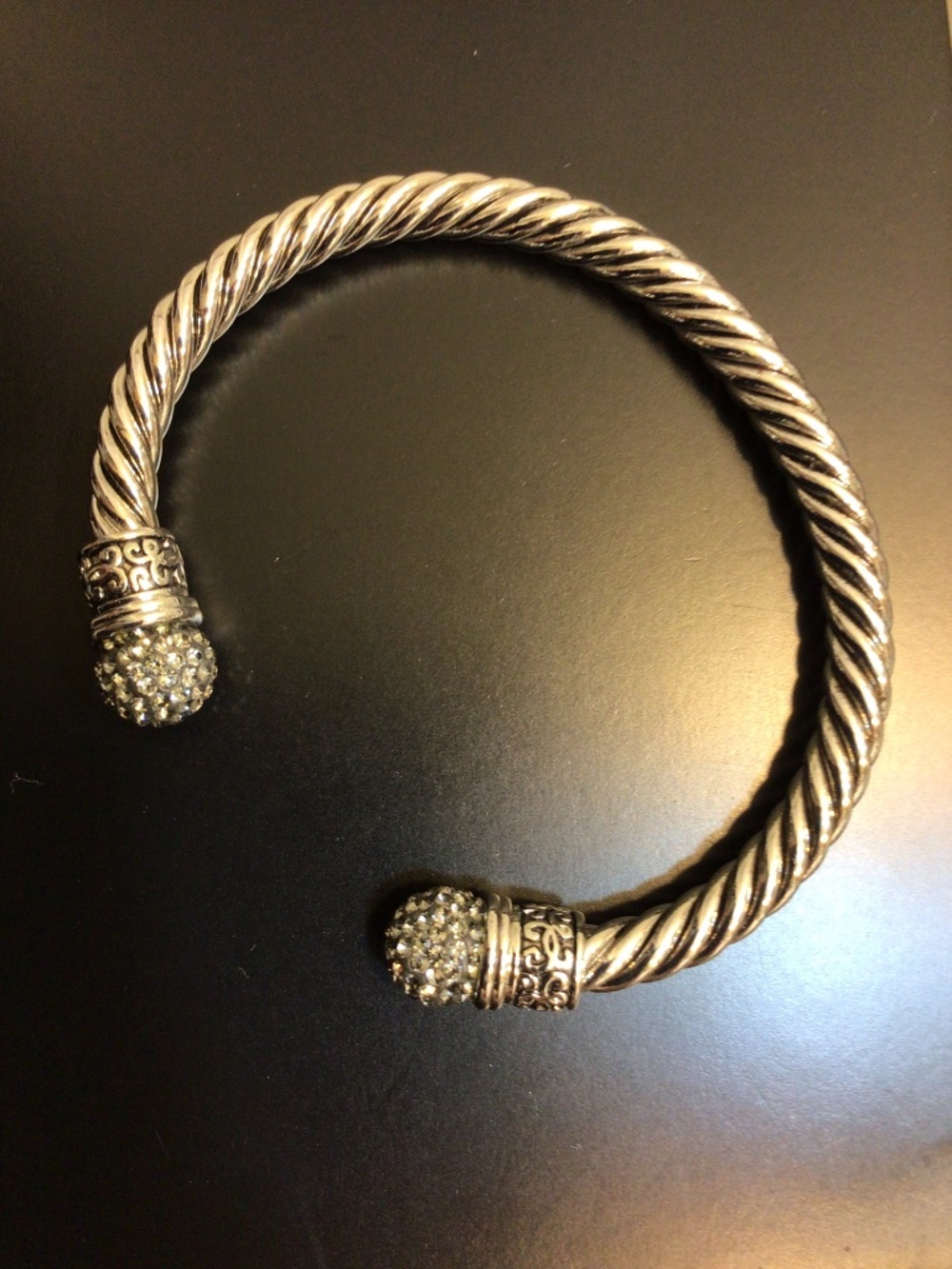 Twisted Cable Silver Plated Cuff Bracelet Round Crystal Ends